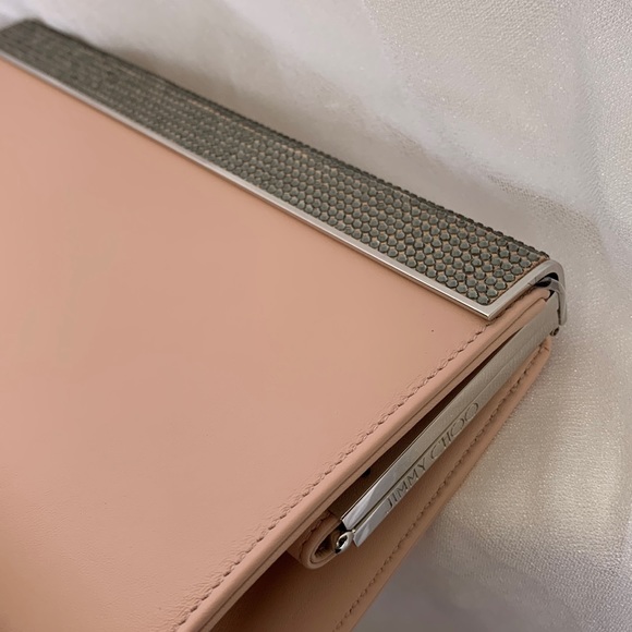 Brand New Jimmy Choo Cayla Clutch Powder Pink/Black Crystal - Picture 6 of 7